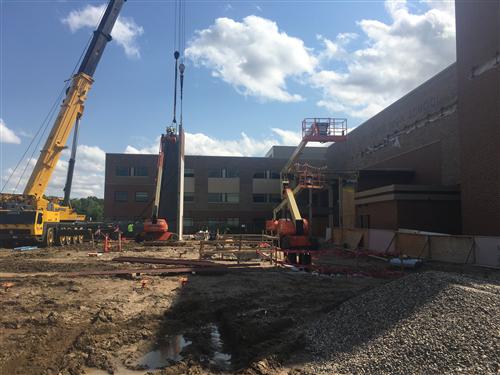 Precast walls in front of building 